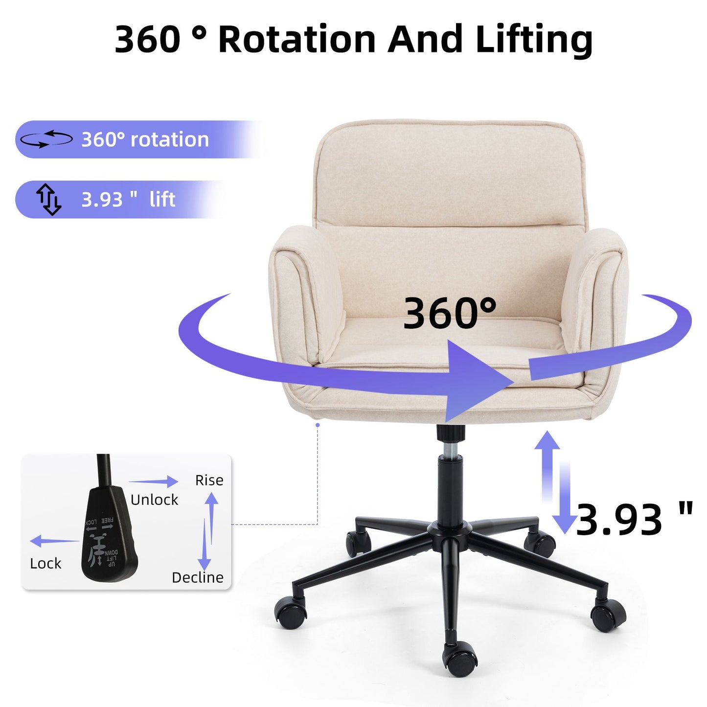 Criss Cross Swivel Desk Chair With Adjustable Armrests & Wheels For Home Office