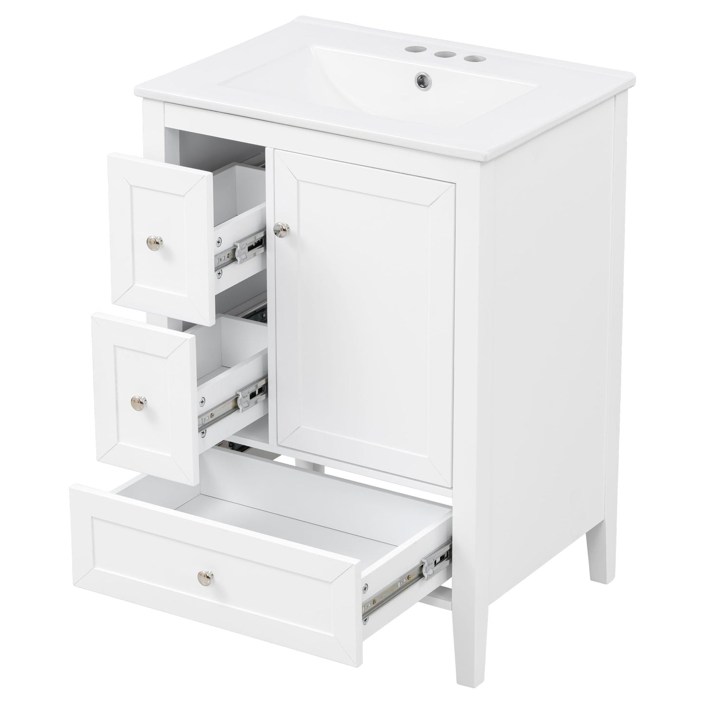 Modern Bathroom Vanity With Sink, Soft Close Drawers & Door, Storage Rack