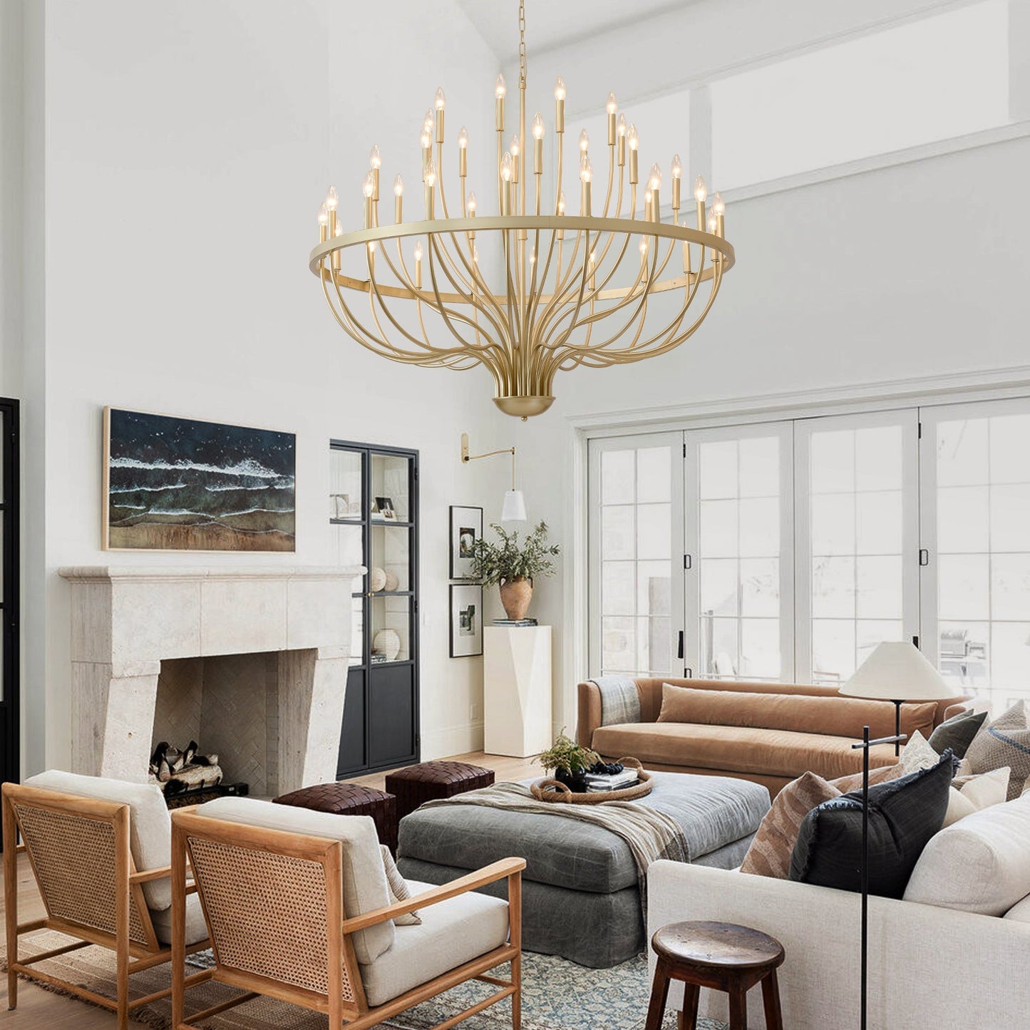 36-Light Gold Industrial Iron Candle Chandelier
