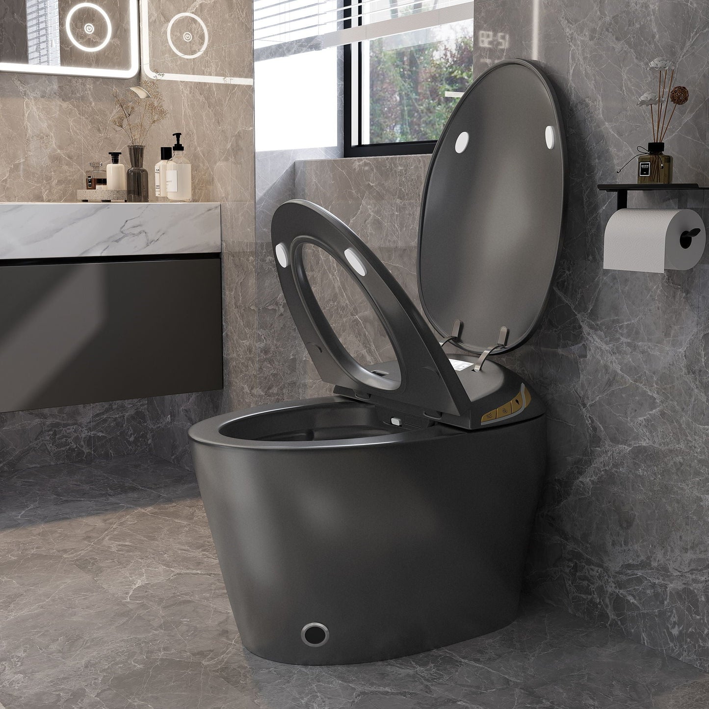 Unique Smart Toile With Built In Bidet, Auto Open / Close Seat, Foot Sensor, LED Display, Night Light, Warm Water & Dryer Ceramic
