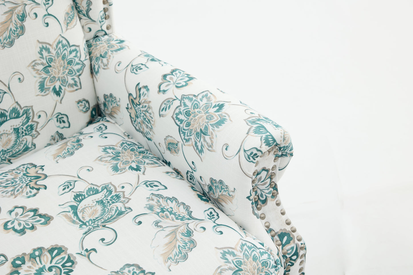 Modern Accent Chair with Retro Wood Legs and Floral Design