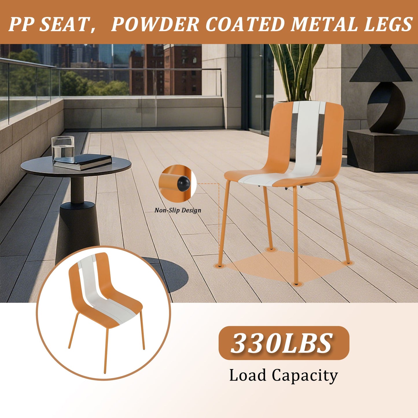 4 Piece Set Of Modern Striped Color- Blocking Single Chairs With Long Table