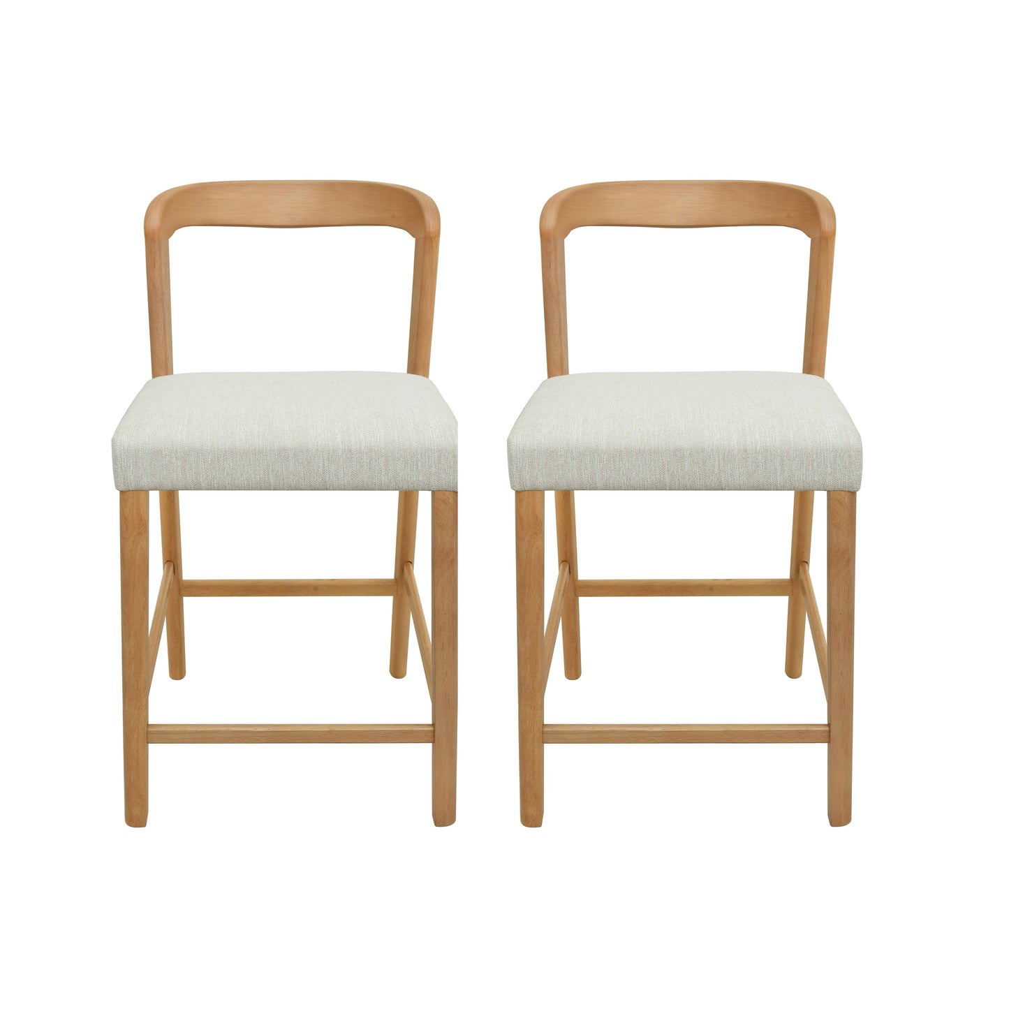 Solid Rubber Wood Counter Stools (Natural Oak + Beige) Set of 2