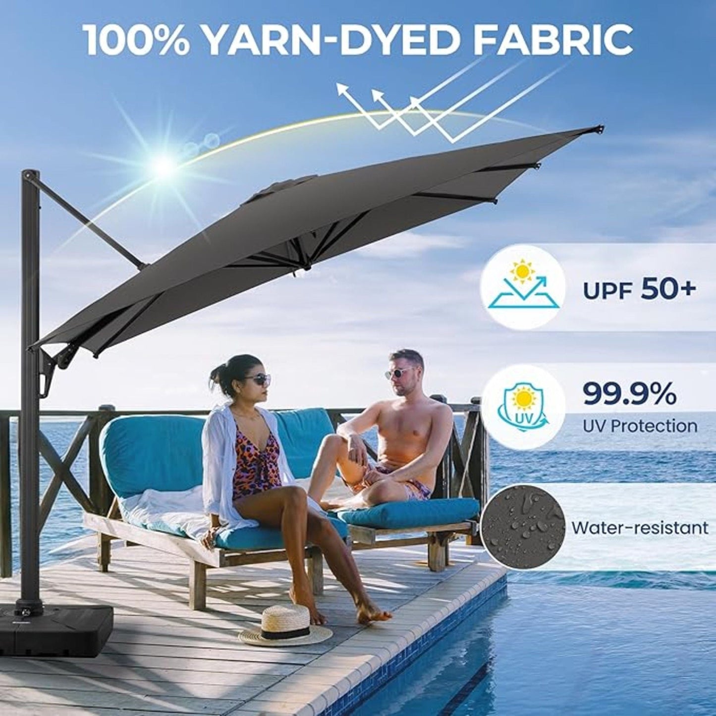 Round Cantilever Patio Umbrella With 360 Rotation & Infinite Tilt Adjustment