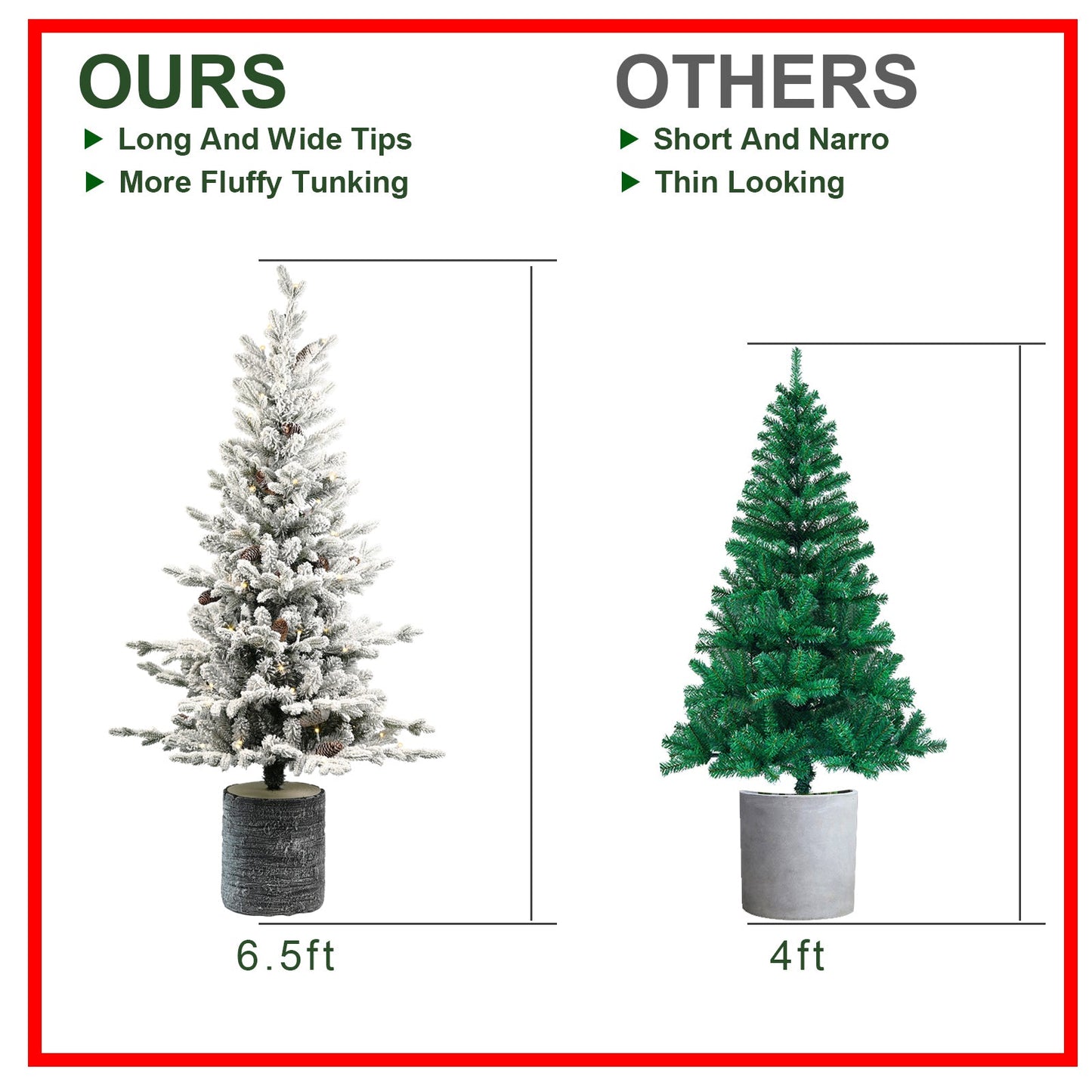 4.5FT Flocked Christmas Tree with Pot Base and LED Lights