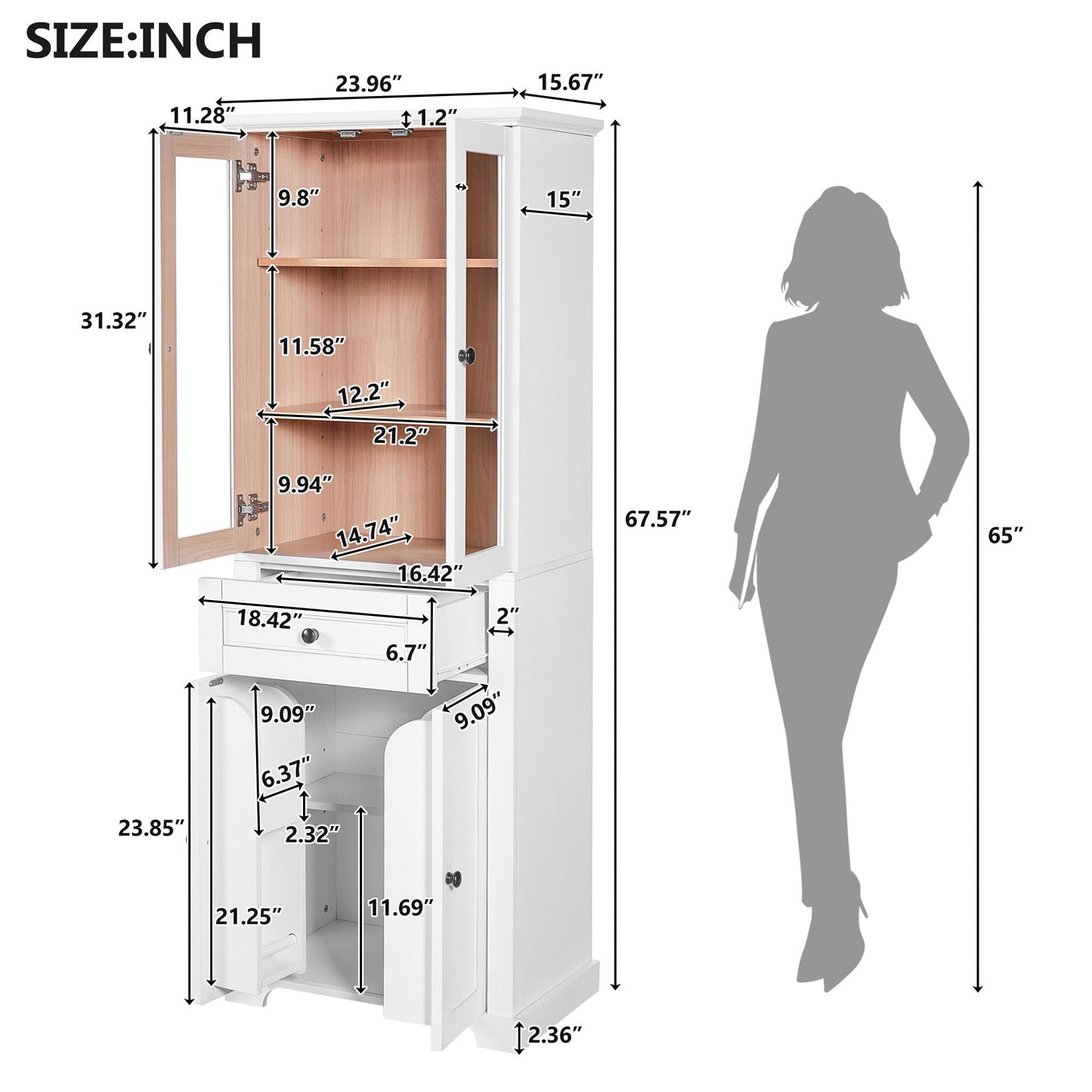 Bathroom Storage Cabinet, Adjustable Shelves & Drawer, Freestanding Tower
