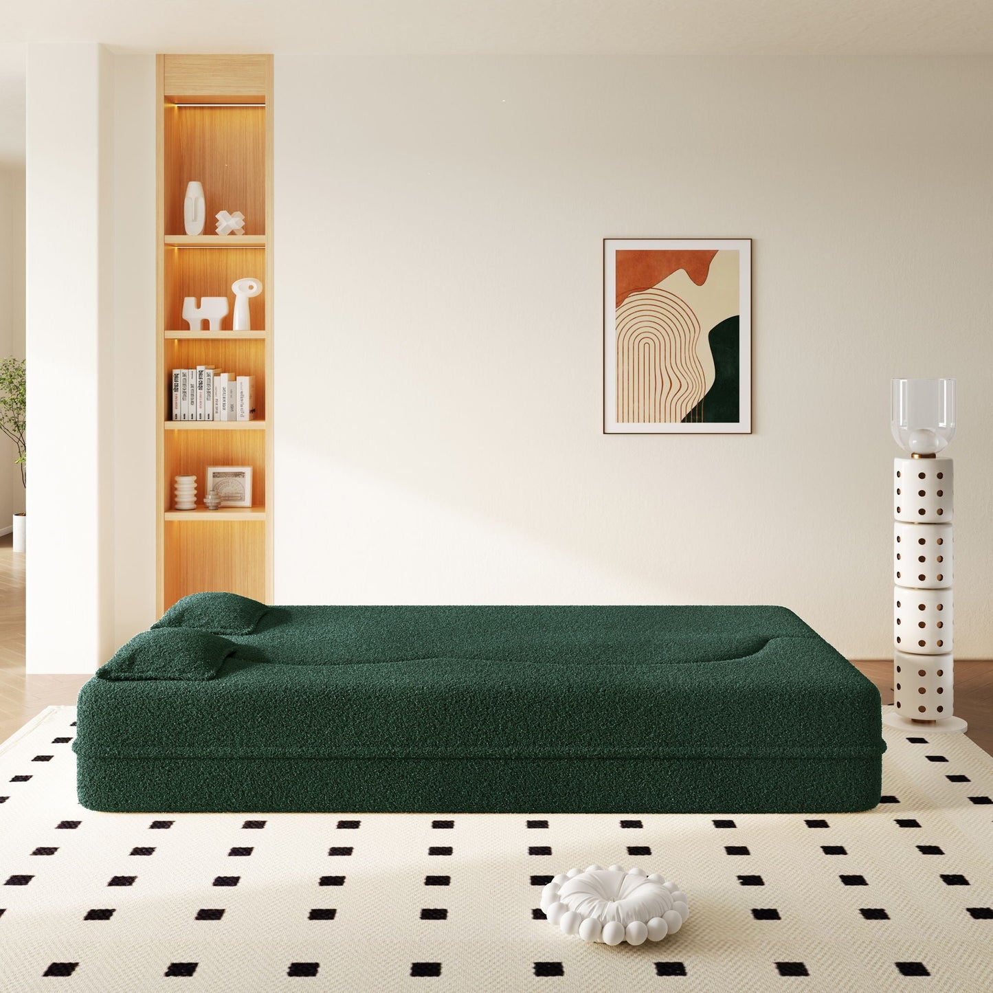 Modern Floor Sleeper Sofa Bed With 2 Pillows, Convertible Twin Size Folding Mattress For Living Room