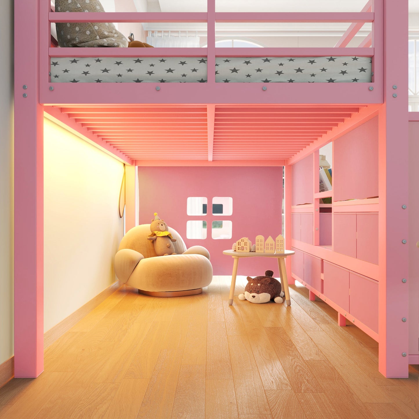 Twin Low Loft Bed with Multi-Storage Spaces