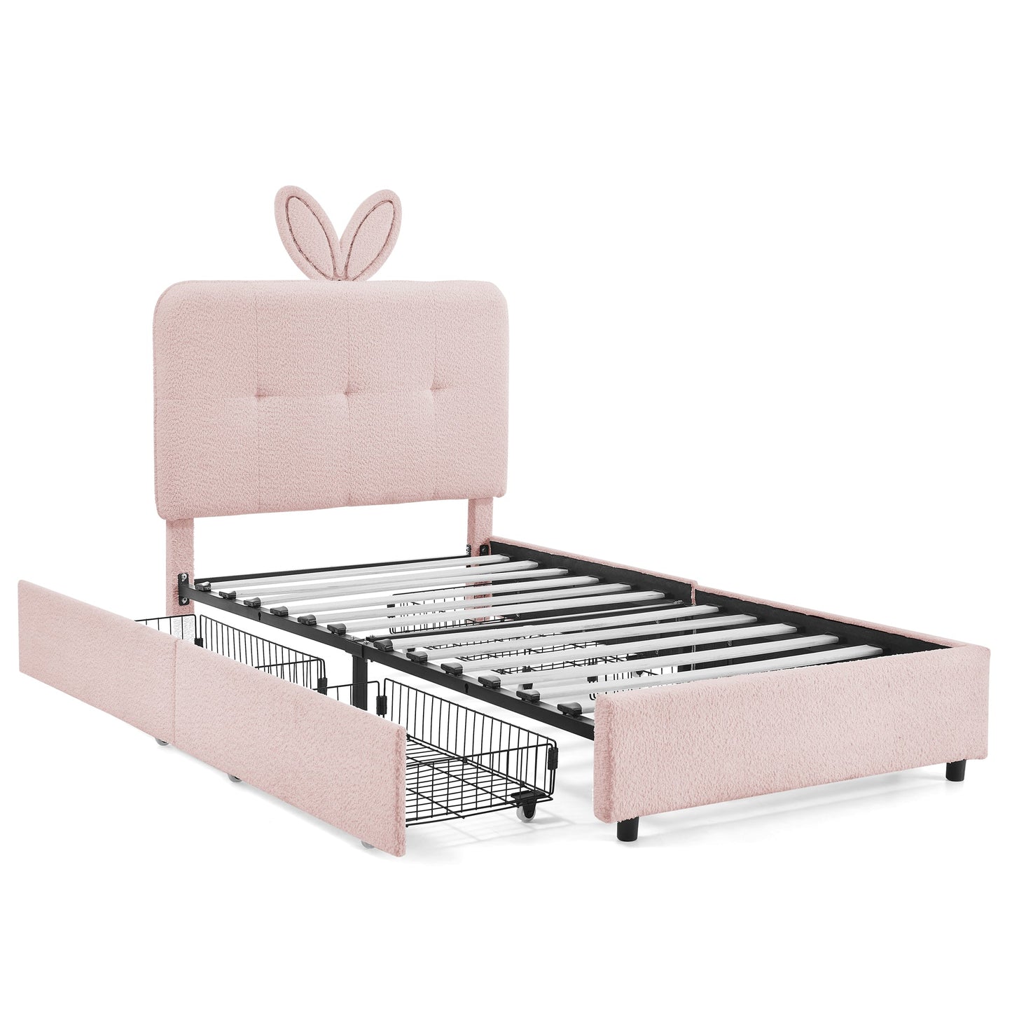 Twin Size Kids Upholstered Bed with Oversized Rabbit Ear Headboard