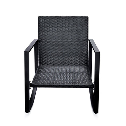 3 Pieces Patio Bistro Set Outdoor Rocking Chair with Blue Cushion for Yard Garden Poolside