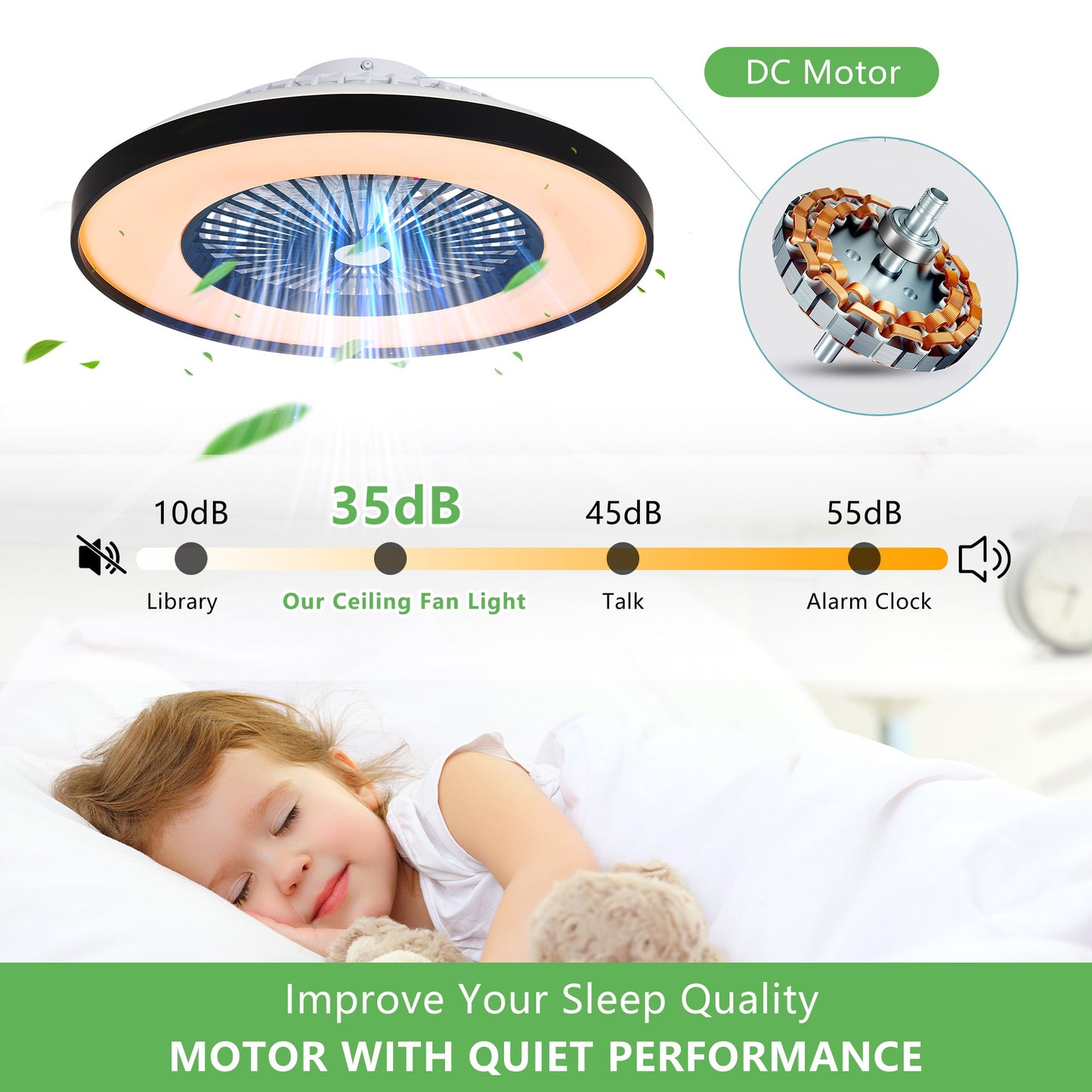 23-Inch Black and White Ceiling Fan Light with LED RGB
