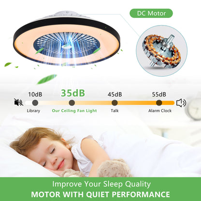 23-Inch Black and White Ceiling Fan Light with LED RGB