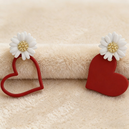 Trendy Daisy Flower & Heart Earrings
