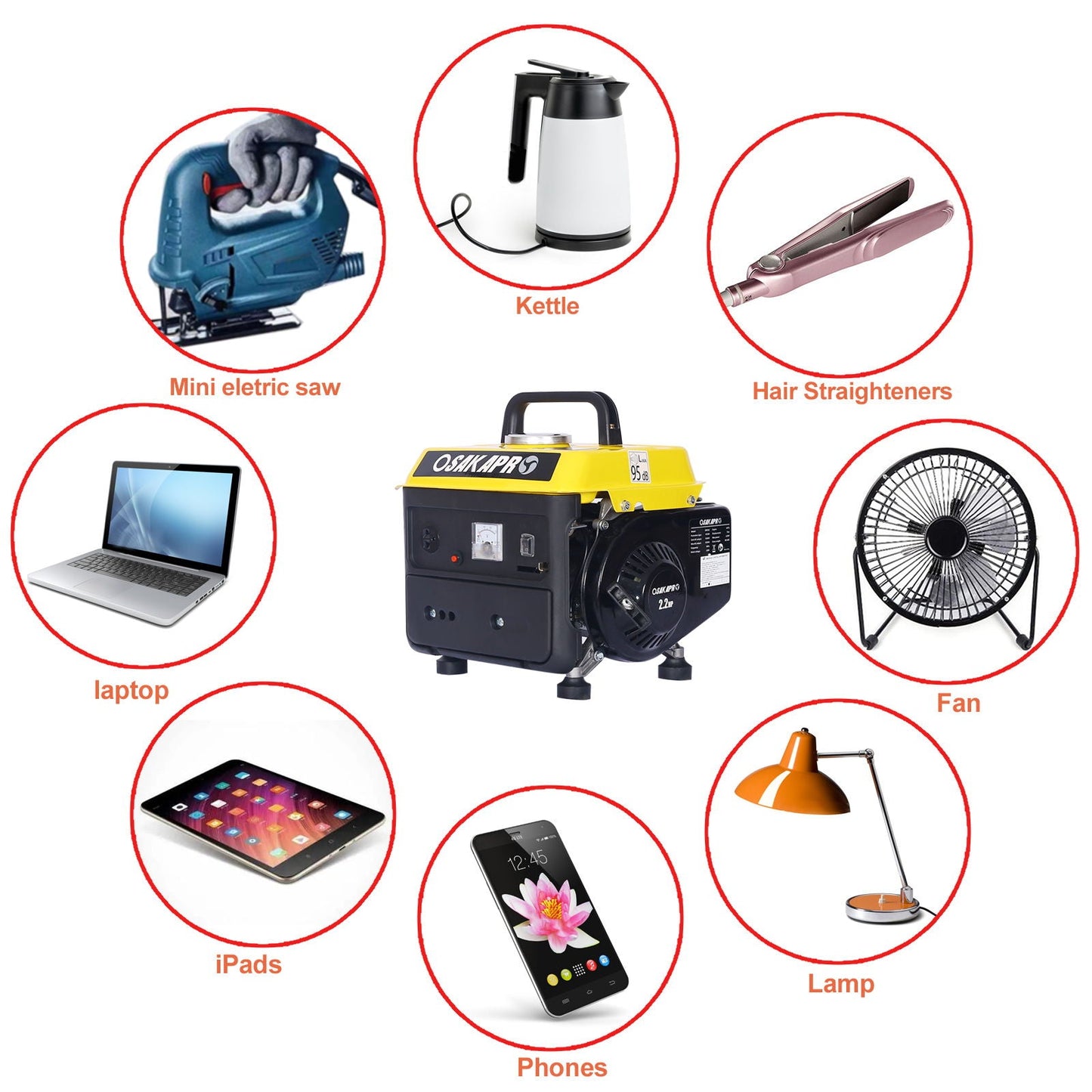 Portable Outdoor Generator Low Noise Gas Powered For Home Use - Yellow