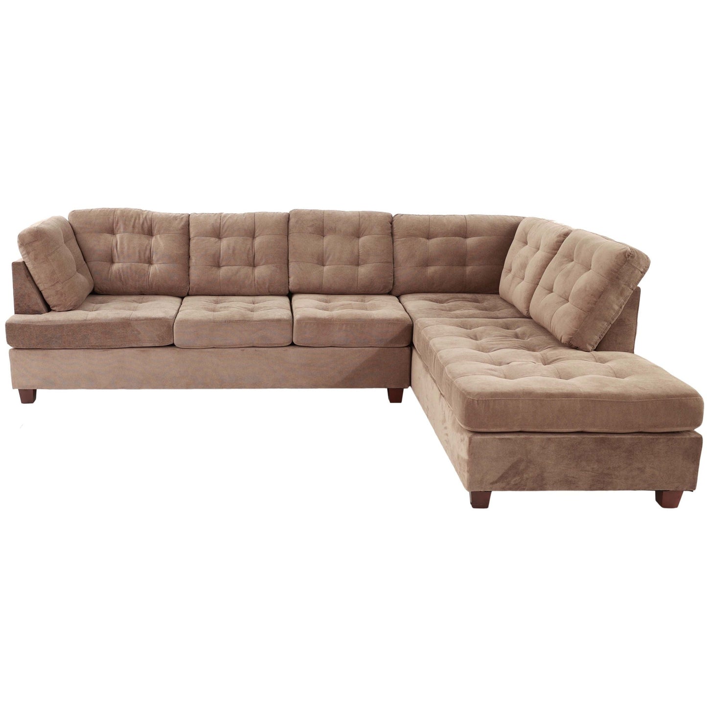 Truffle Waffle Suede Sectional Sofa With Tufted Cushions And Accent Pillows, Reversible Chaise - Neutral