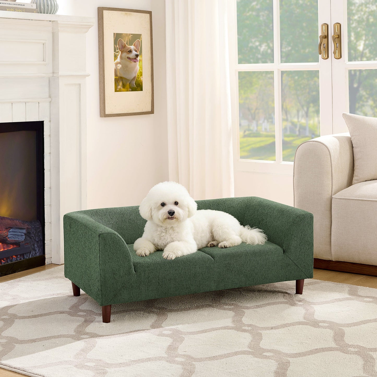 Pet Sofa with Backrest and Armrests - Modern Olive