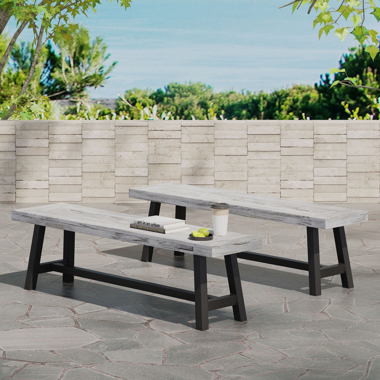 Tranquilizer Outdoor Acacia Wood Bench With Slat Panel Design