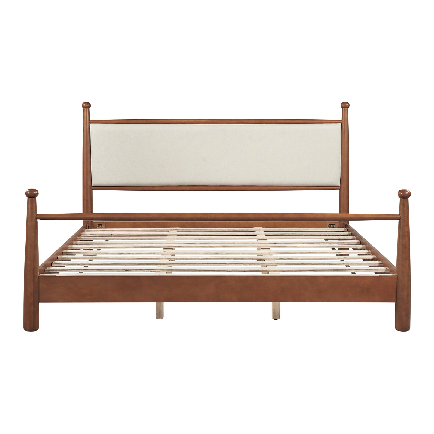 Solid Poplar & Plywood Bed Frame with Upholstered Headboard, King