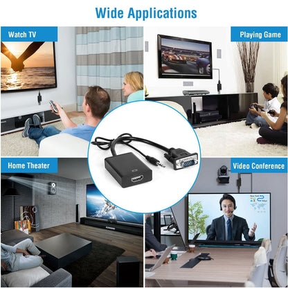 VGA to HD IN & HD OUT Converter Adapter HD 1080P Video Audio Cable Adapter w/ USB 3.5mm Plug For HDTV TV Projector Laptop