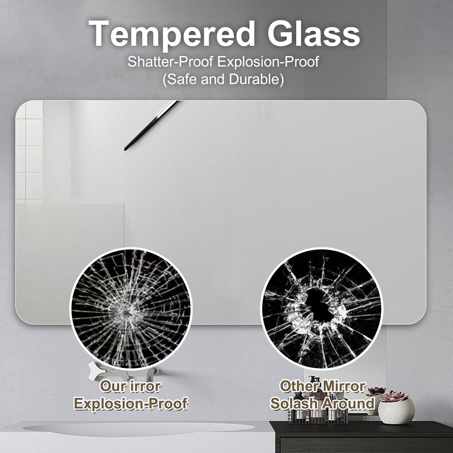 Bathroom Vanity Mirror, Wall-Mounted Mirror For Bathroom Anti-Fog, Waterproof