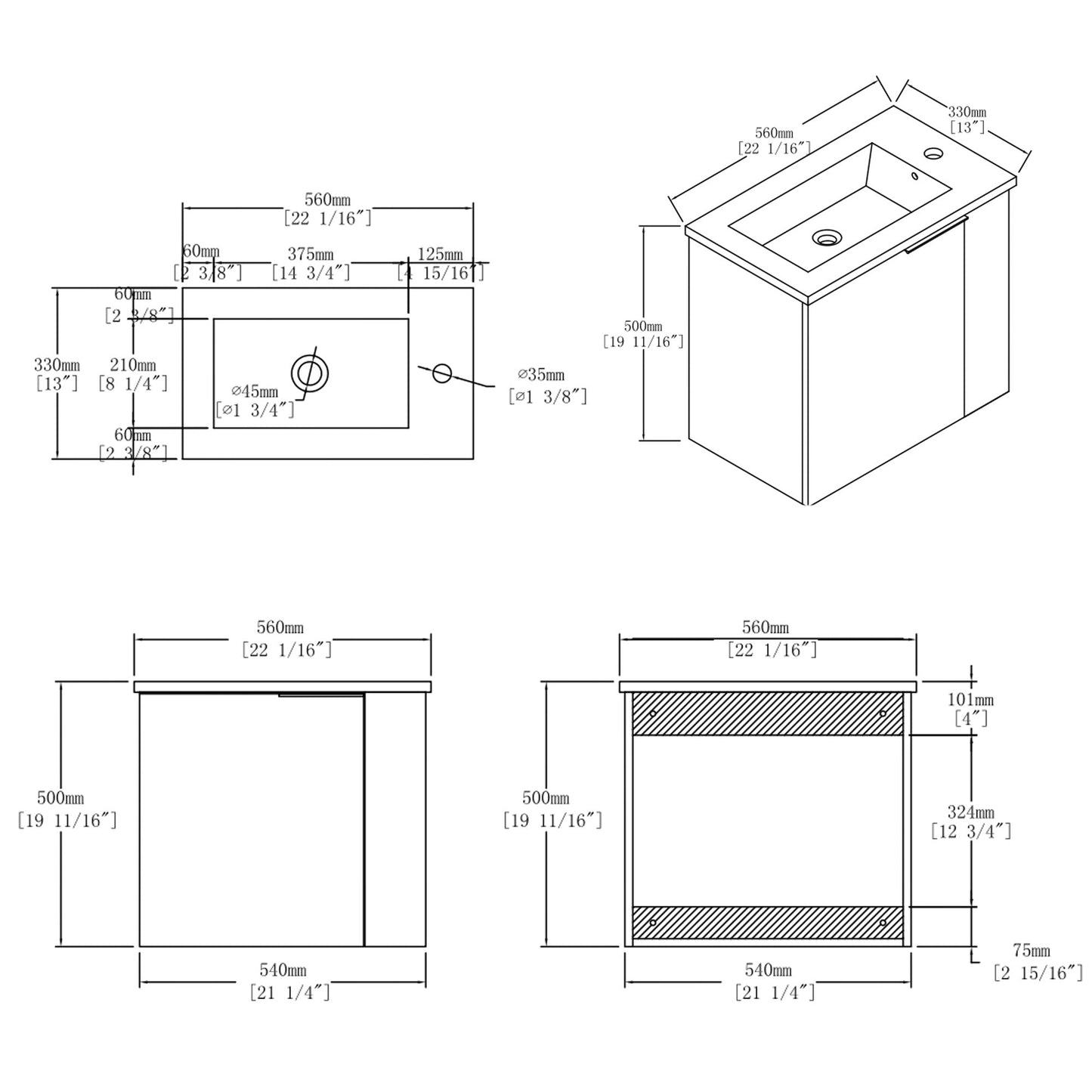 22 Inch Floating Bathroom Vanity with Sink, Soft-Close Door, Ceramic Sink, Plywood