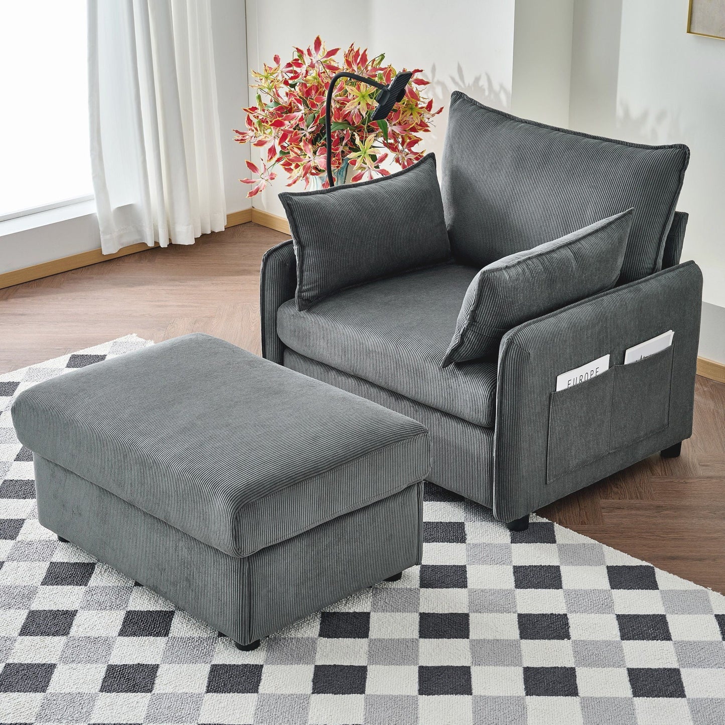 Comfy Oversized Chaise Lounge Chair With Ottoman And Storage