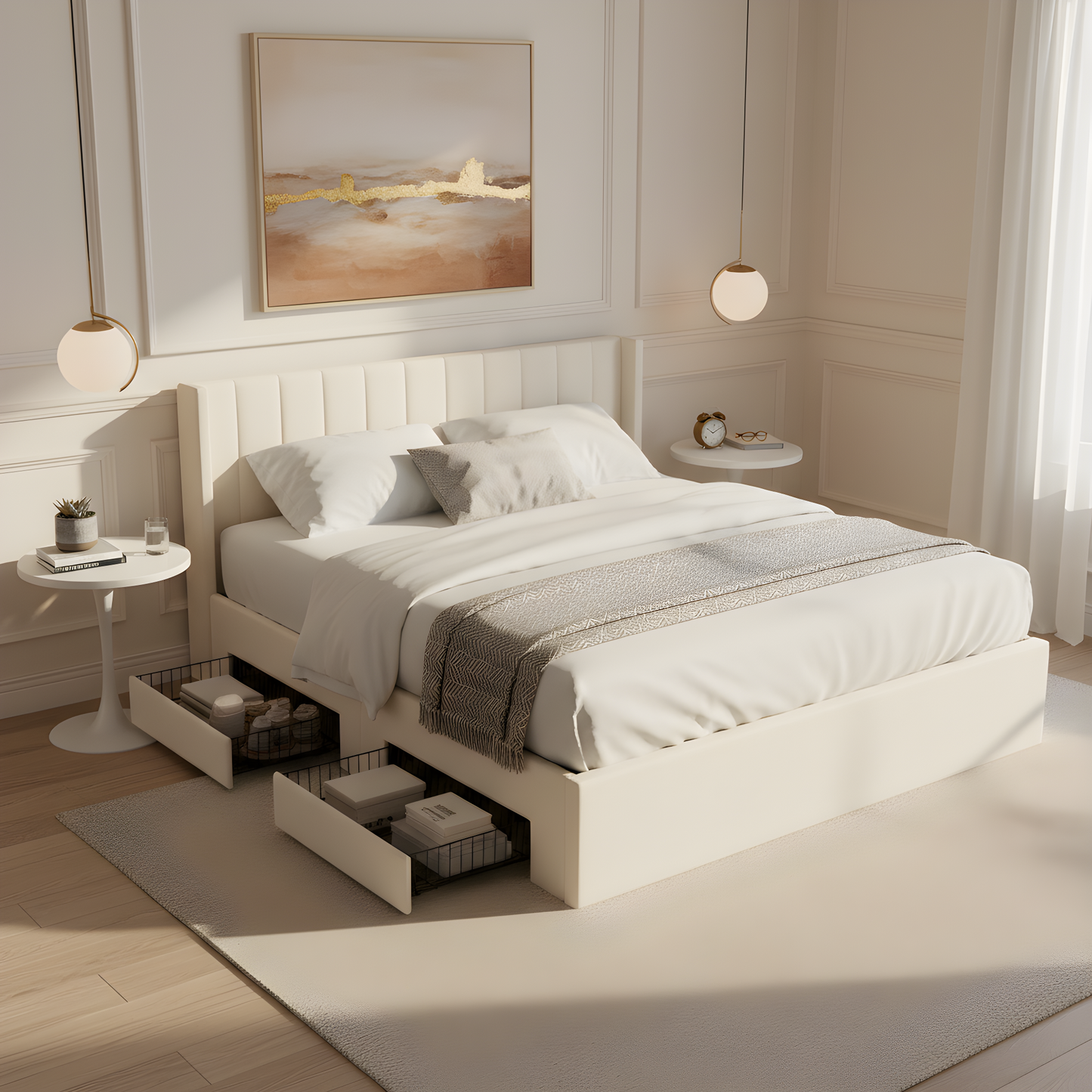 Large-Capacity Upholstered Storage Bed with Drawers