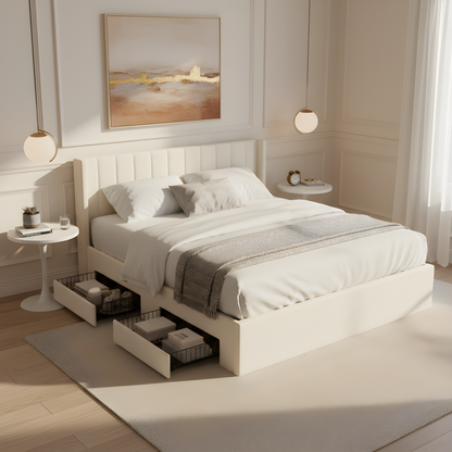 Large-Capacity Upholstered Storage Bed with Drawers