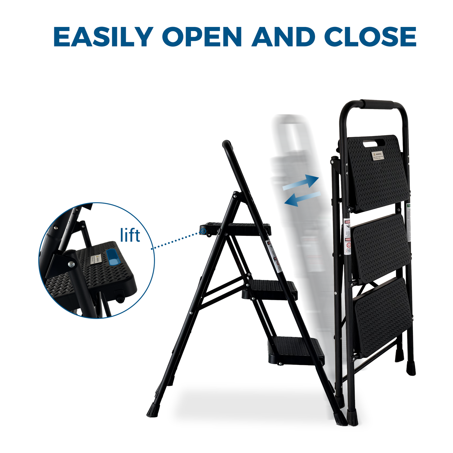3 Step Ladder Folding Step Stool with Wide Anti-Slip Pedal