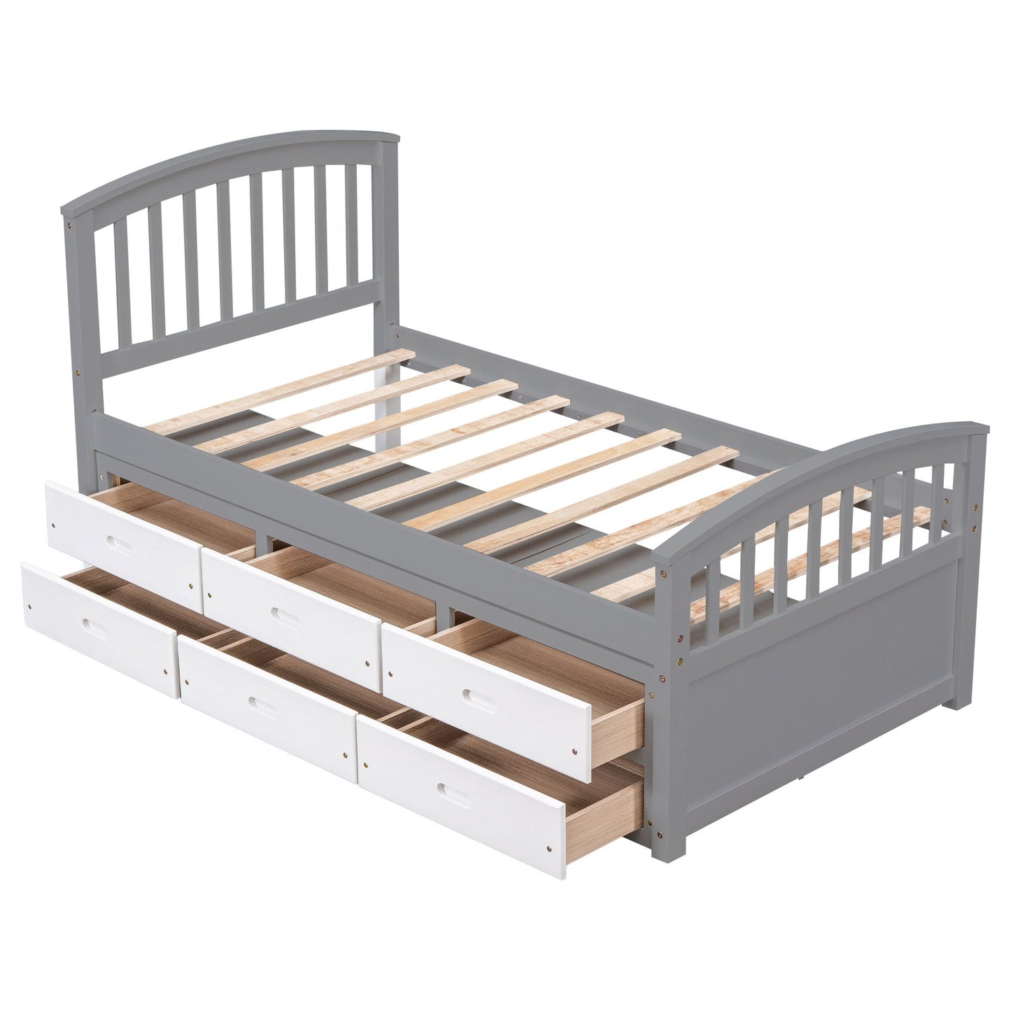 Platform Storage Bed Solid Wood Bed With 6 Drawers