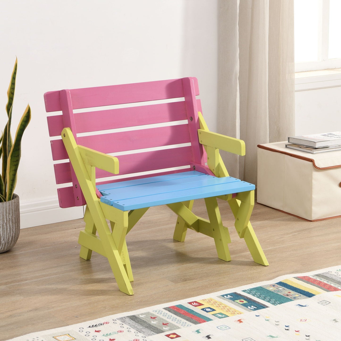 Kids Multi-Functional Arm Chair, Table With 2 Benches All-In-One Set