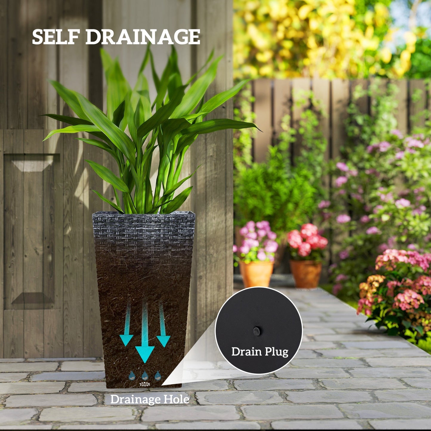 Taper Planters Set of 3 with Drainage Holes for Indoor and Outdoor Use