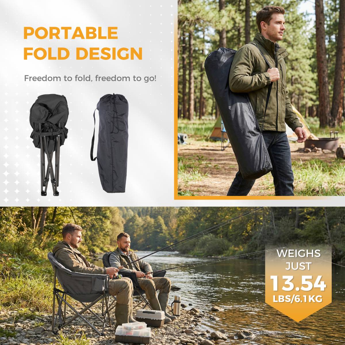 Oversized Camping Chair, Portable Folding Moon Chair with Side Pocket