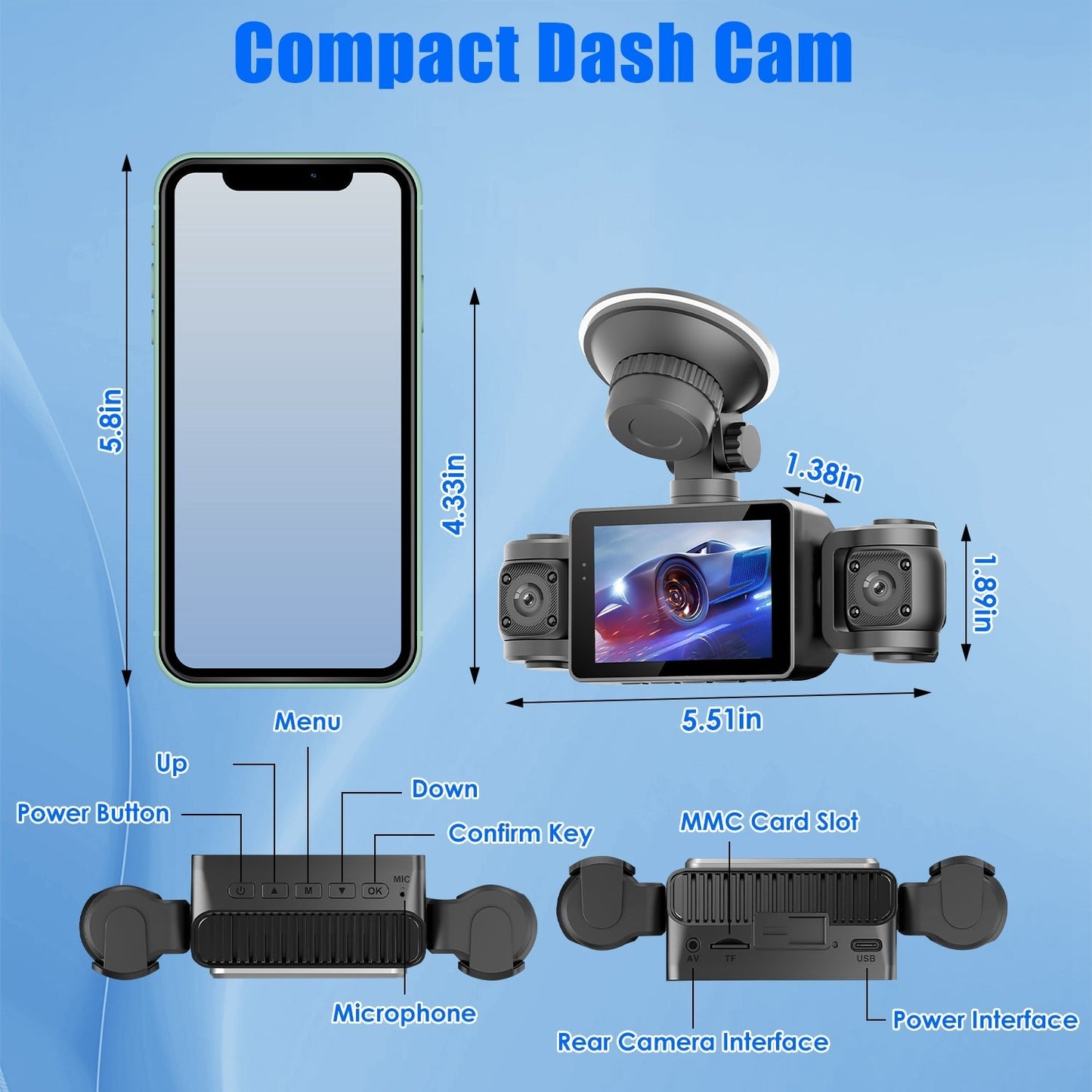 4-Channel Car Dash Cam | 1080P Front, Side/Rear Views, Night Vision & Parking Monitor