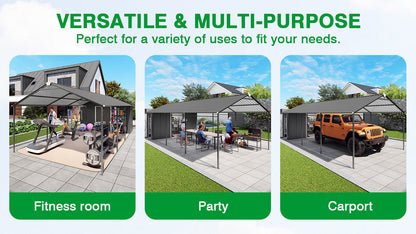 12x25 FT Galvanized Steel Carport with Shelter and Shed