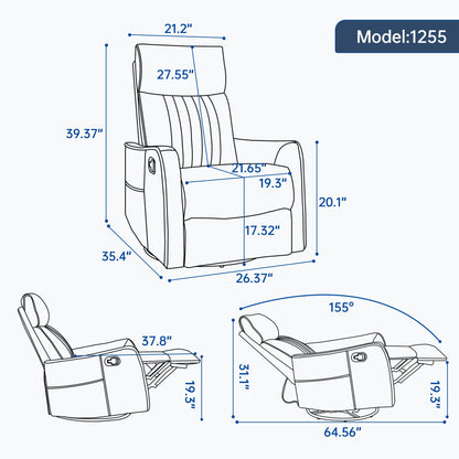 Blue Heat Massage Manual Recliner Chair with Rocker and Swivel