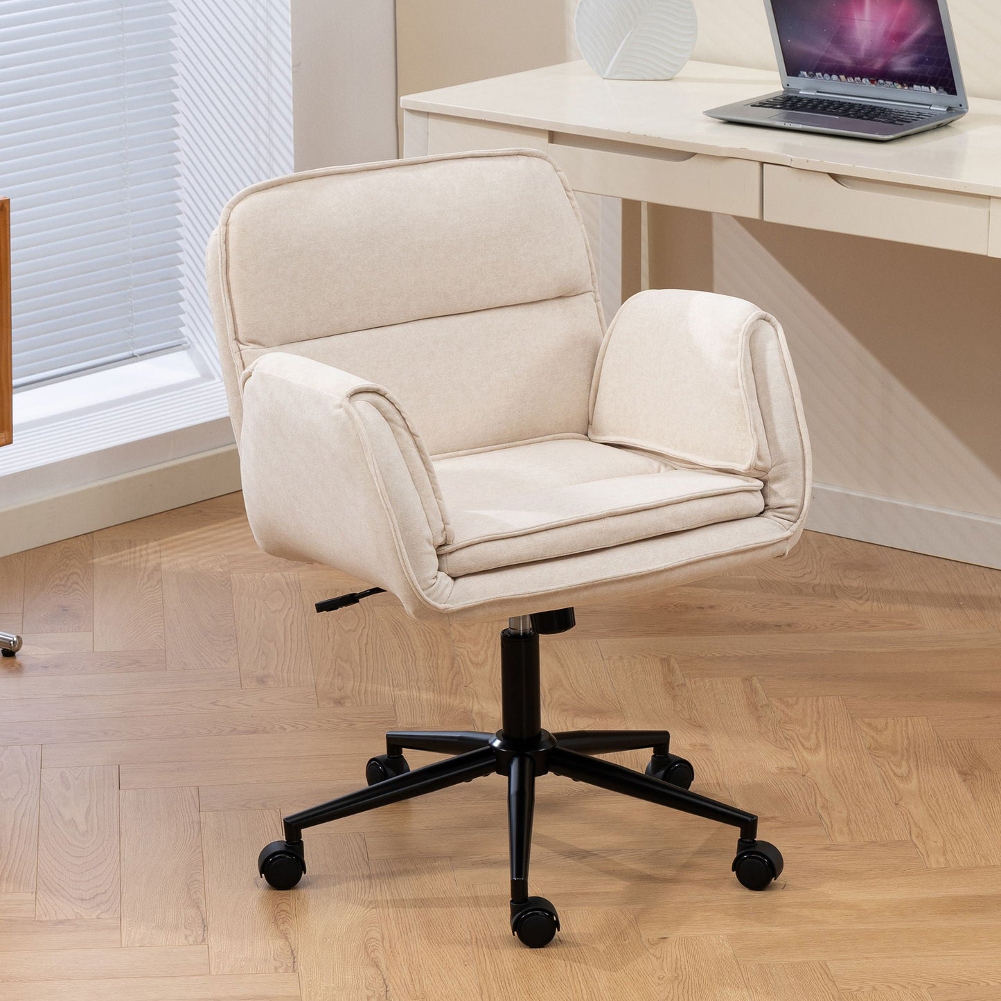 Criss Cross Swivel Desk Chair With Adjustable Armrests & Wheels For Home Office