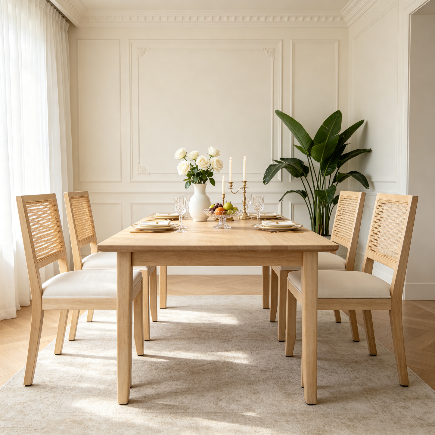 Farmhouse Rattan Dining Chairs Set of 2