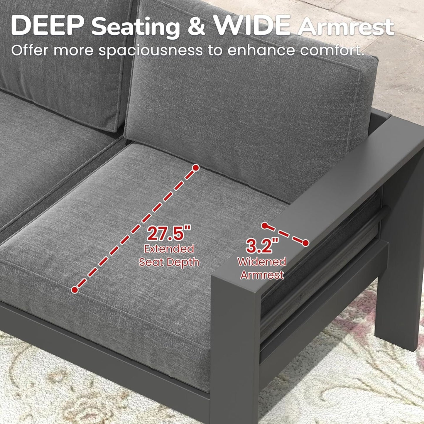 All Weather Patio Loveseat With Thick Cushions - Gray / Gray