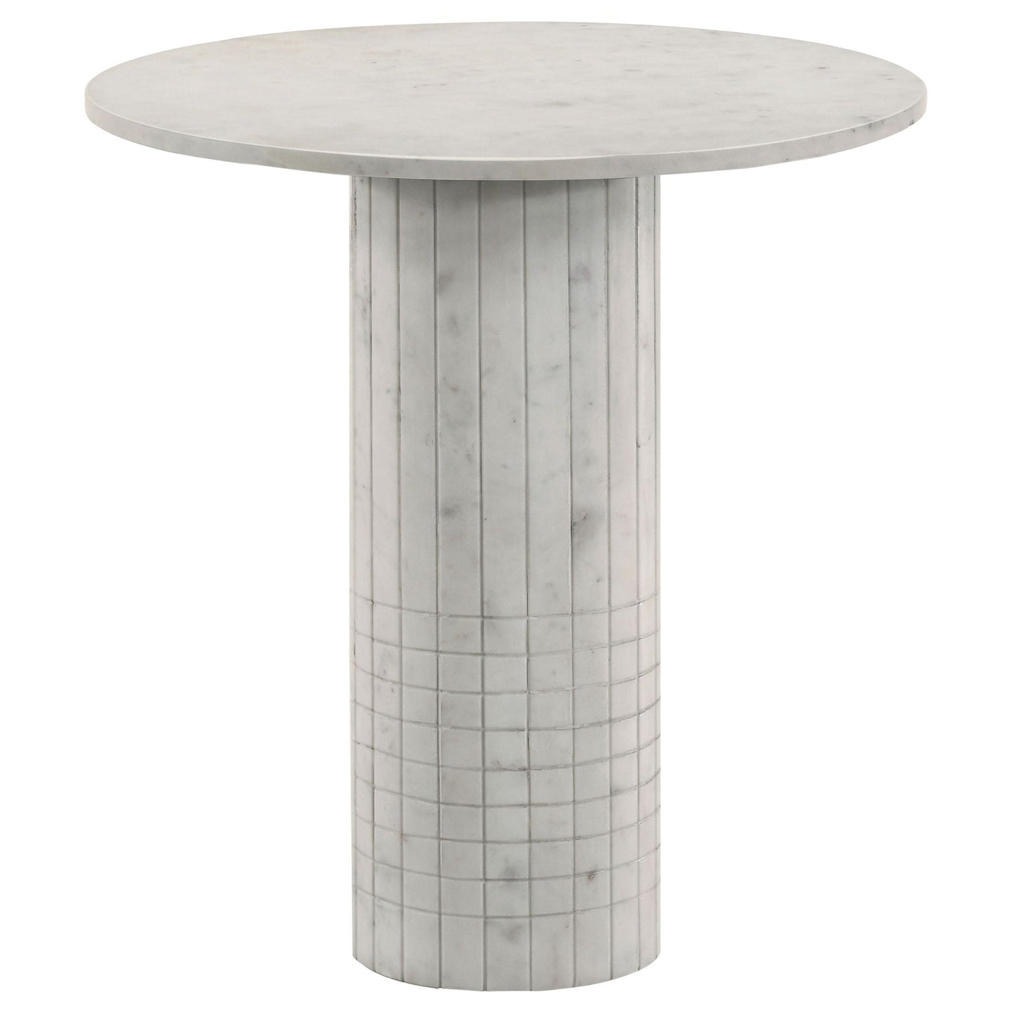 Preston - 2 Piece Coffee And End Table Set With Cylindrical Pedestal Bases, Round Design - White