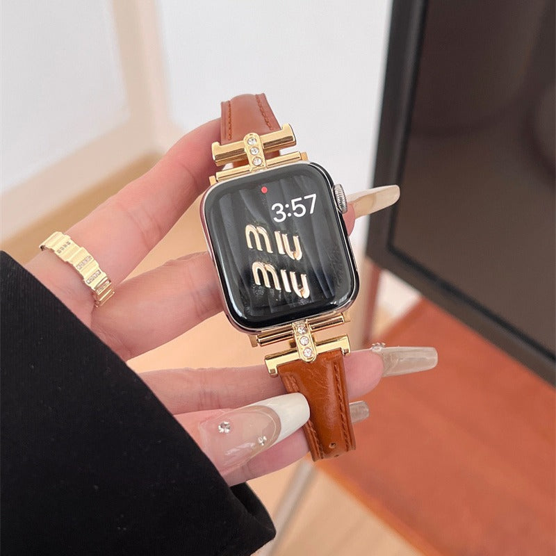 Diamond-embellished Leather Watch Strap