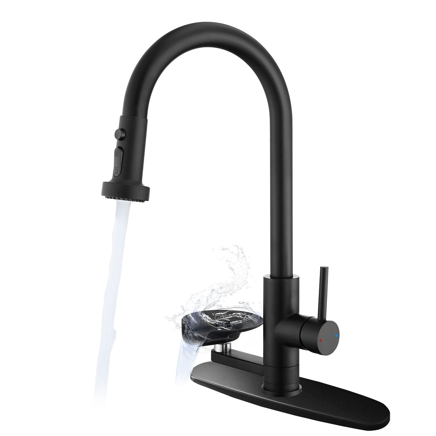 3 In 1 Kitchen Faucet With Press Type Glass Rinser, High Arc Pull Down Sprayer