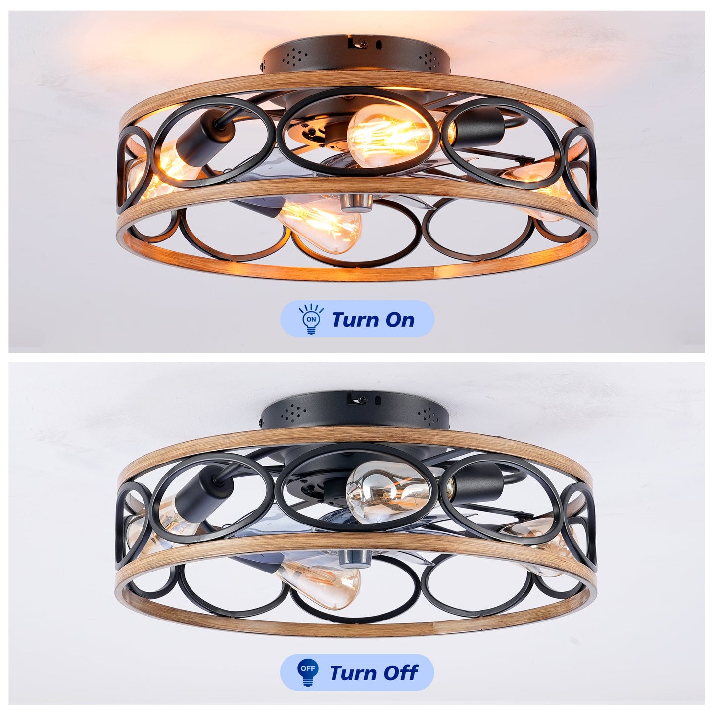 19-Inch 7-Blade Caged Flush Mount Ceiling Fan with Remote Control