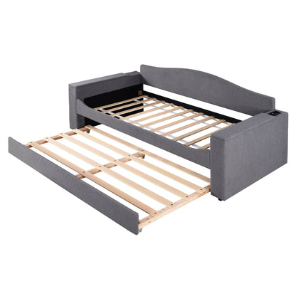 Upholstered Daybed With Storage Armrests, Trundle And Latest Integrated tooth Audio System