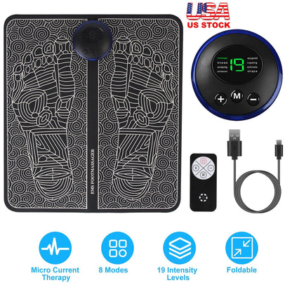 Foot Massage Pad Electric Stimulator Massager Unit Leg Reshaping Muscle Pain Relax Foldable Massage Mat with 8 Modes 19 Intensity Levels Remote Contro