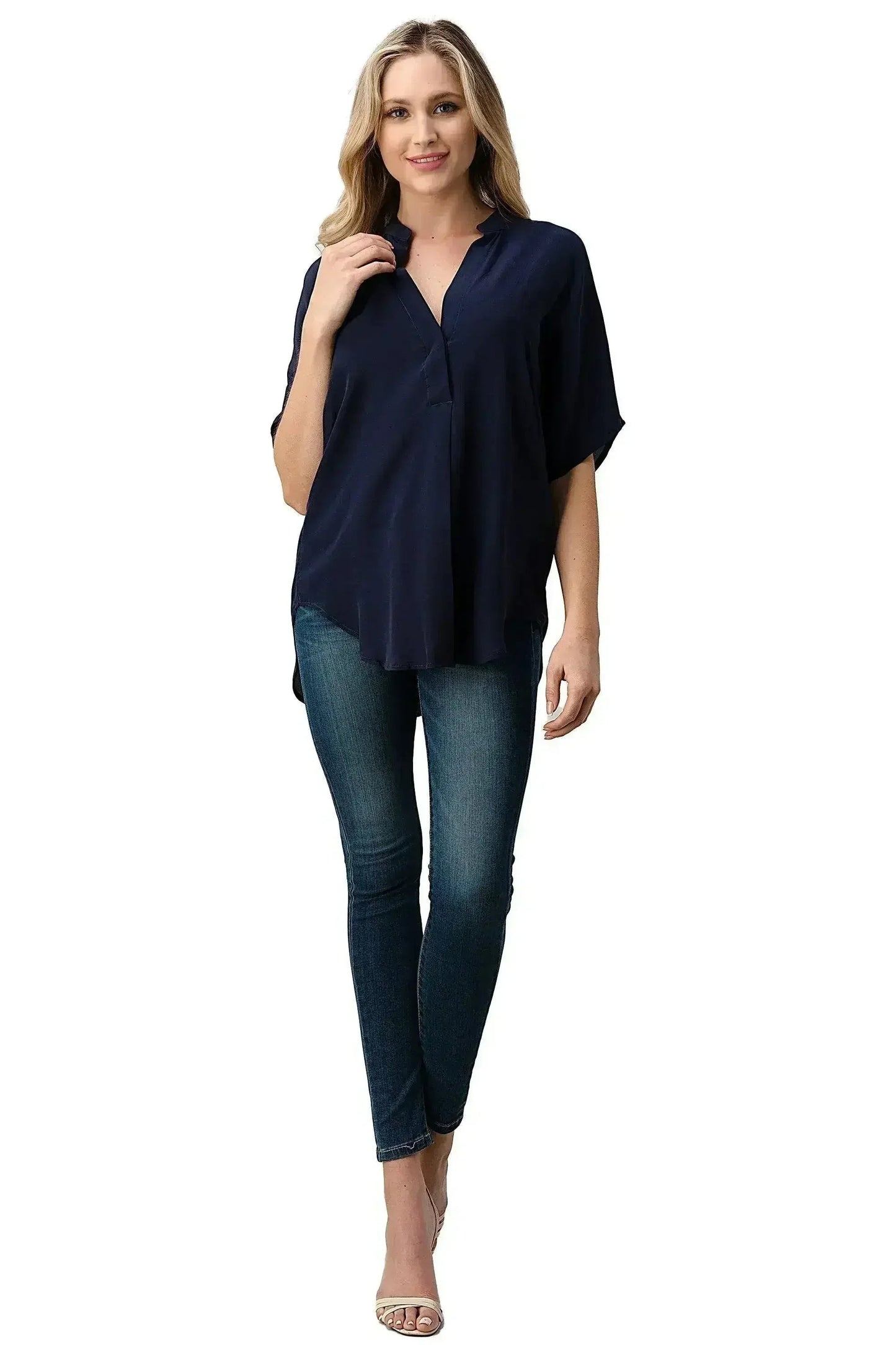 Dark Grey Silk Oversized Blouse – Effortless Dolman Sleeve Top | Femstylo