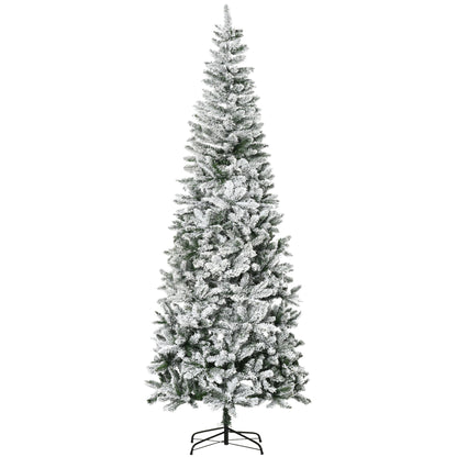 HOMCOM 9ft Unlit Snow-Flocked Slim Pine Artificial Christmas Tree