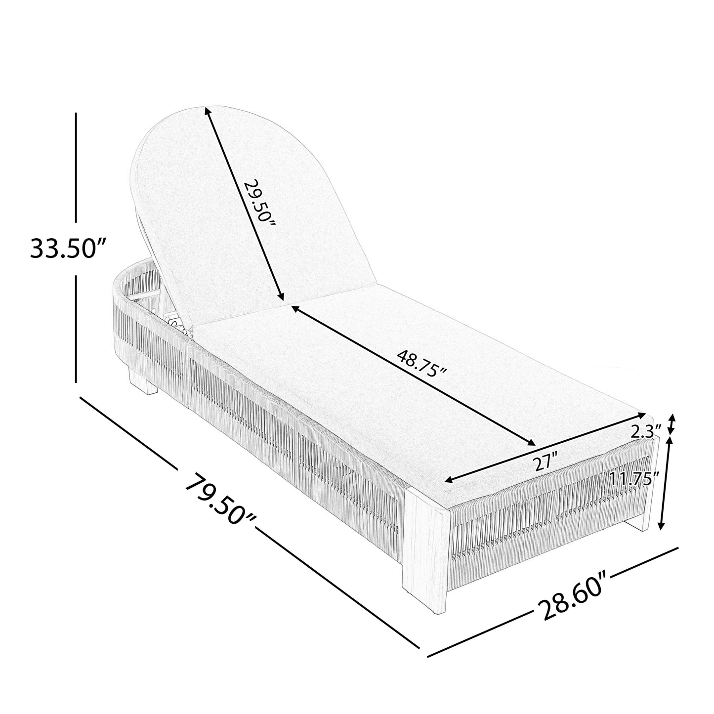 Outdoor Rope Chaise Lounge Set with Teak Look Side Table