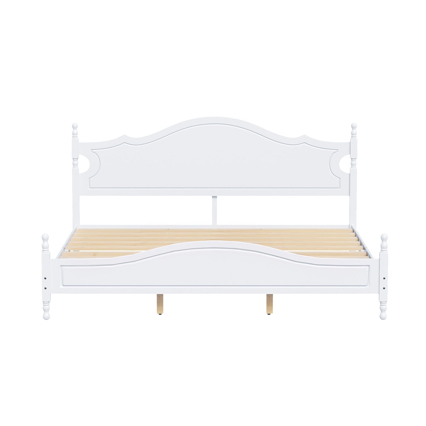 King Bed Frame with Headboard, Retro Style Wooden Platform Bed