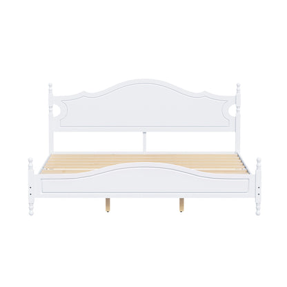 King Bed Frame with Headboard, Retro Style Wooden Platform Bed